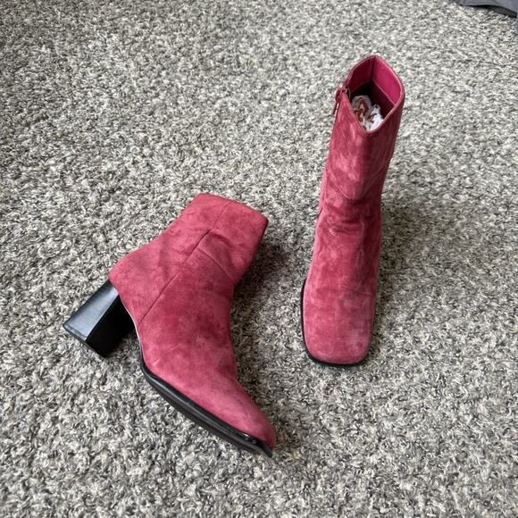VTG Y2K Chadwick’s Boots Red Suede Leather Square Toe Block Heel Size 8 M Retro - Picture 6 of 11